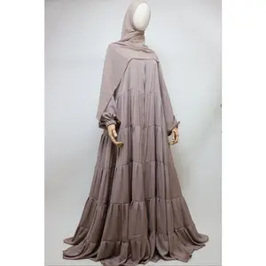 Full-zip 5 Tiered Wide Flare Umbrella Abaya - Light Taupe