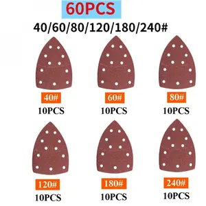 60 PCS Separable Sanding Sheets Triangular Sandpaper 11 Holes Hook Loop Sanding Disc 40 60 80 120 180 240 Grit for Wood Metal Polishing Grinding Sanding Tools