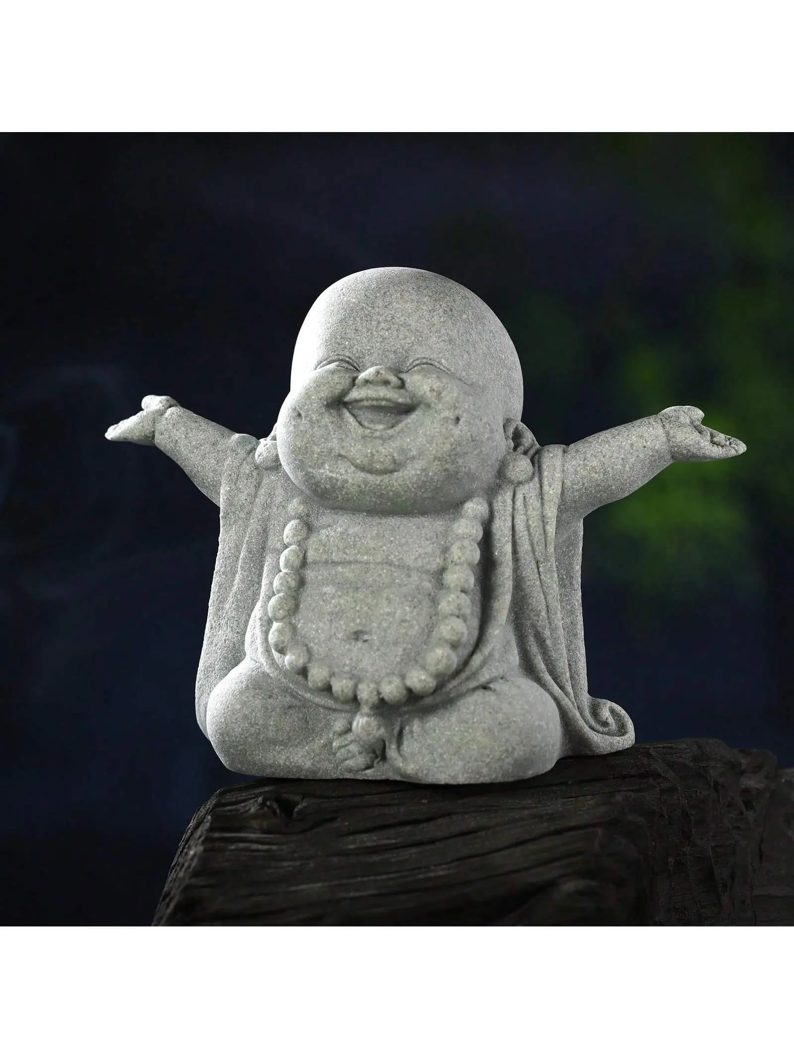 Stone-Carved Aquarium Green Sandstone Laughing Buddha Figurine - Home Religious Decor, Bonsai Micro-Landscape Little Monk Ornament