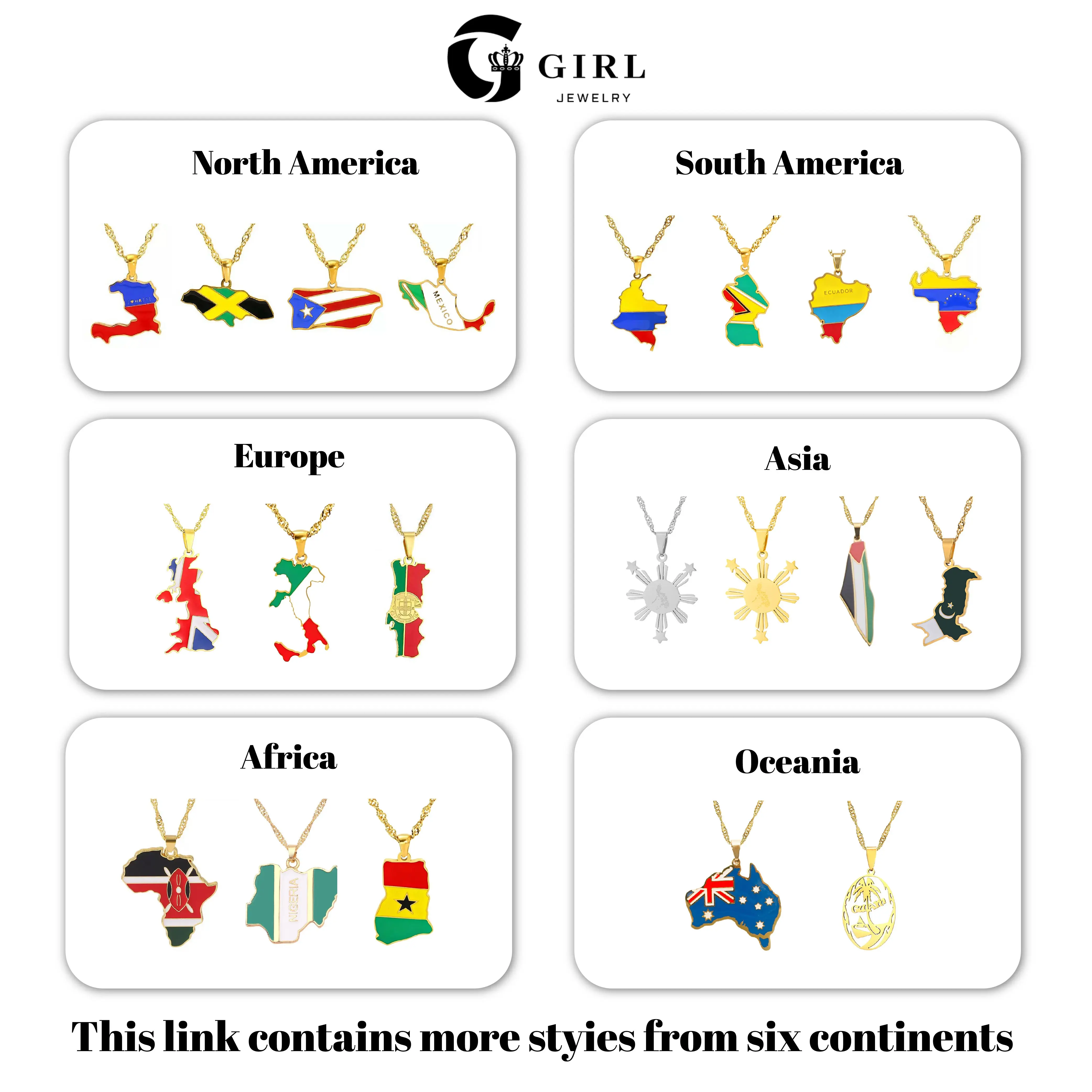 GGRIL 18K Gold Plated World Map Necklace With Gift Box | 200+ Countries National Flag Pendant Durable Titanium Steel Personalized Jewelry for Men Women Ideal Gift for Travel Lovers City Walk Enthusiasts Graduates Anniversary