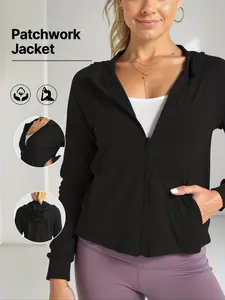 Women's Hooded Sports Jacket with Zipper Pockets, Casual Outdoor Clothing, Comfortable Fashion Design for Various Activities, Casual Athletic Jacket, Spring Sports Jacket
