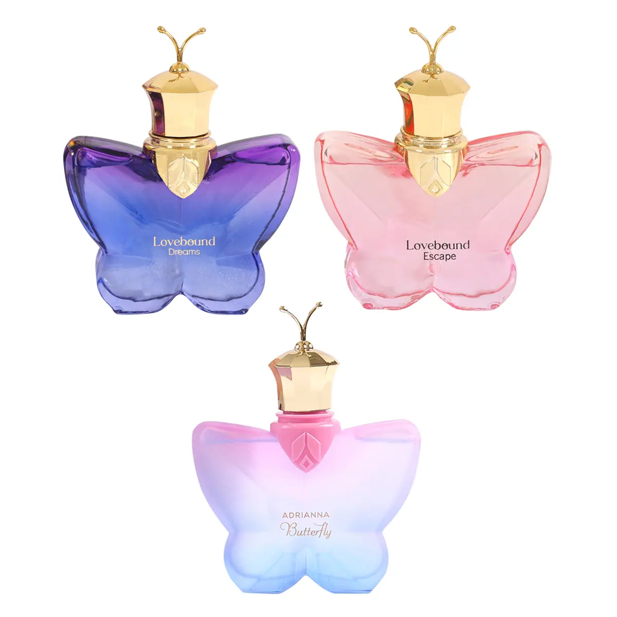 Trio Bundle of Butterfly Lovebound Dreams, Escape and Adrianna Butterfly for Women Eau de Parfum 100ml - Marxzelle Designer Perfumes