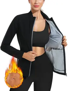 SHOPFAIR Women's Stand Collar Slimming Sauna Jacket Long Sleeve Boost Sweating for Gym Outdoor Workouts Ideal for Fitness Lovers Maximize Sweating Enhance Shaping Fitness Results