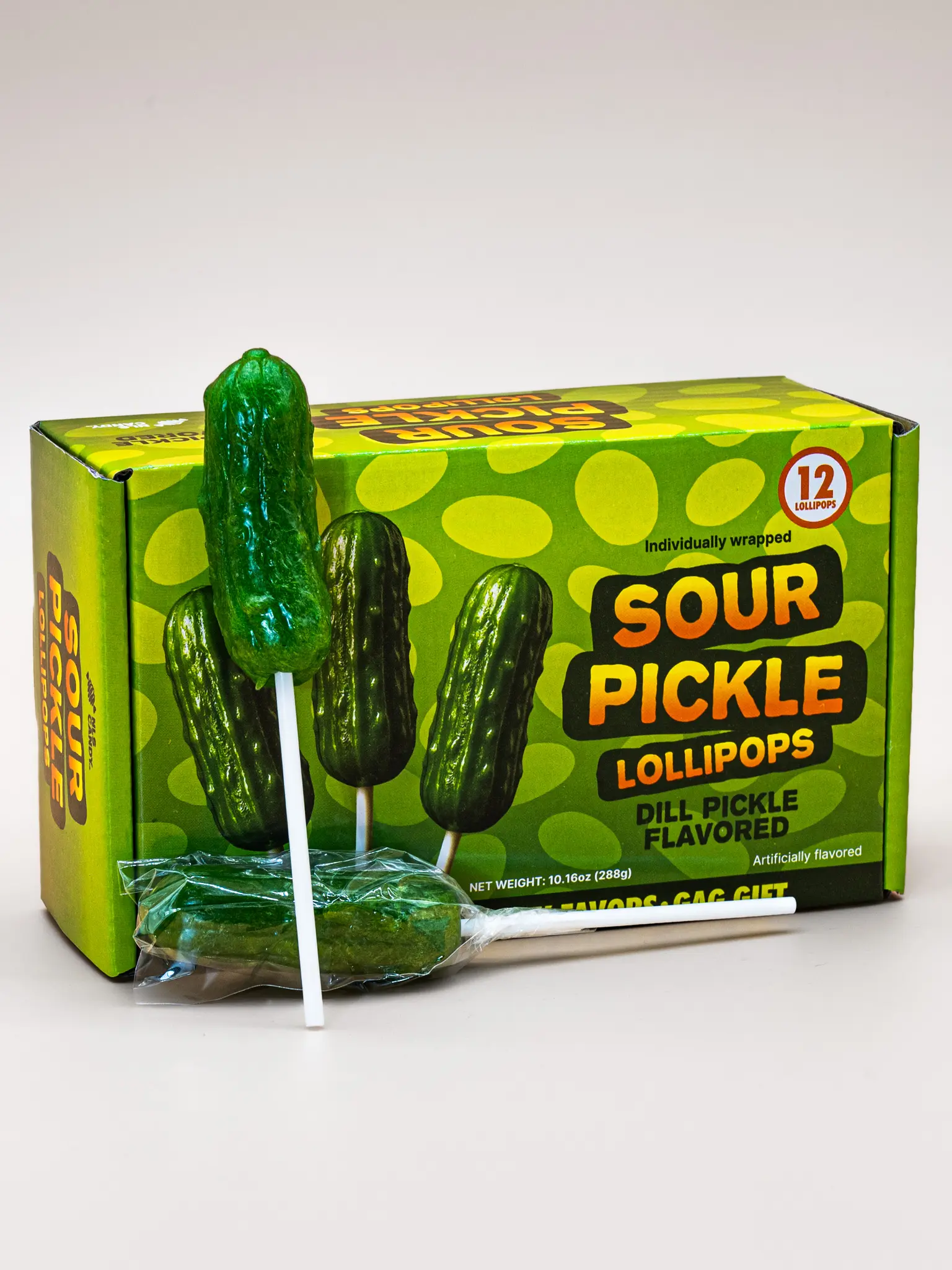 12ct Sour Pickle Lollipops Pickle Flavor With Sweet Finish Individually Wrapped Novelty Treat Party Favors Gag Gift Perfect for Parties