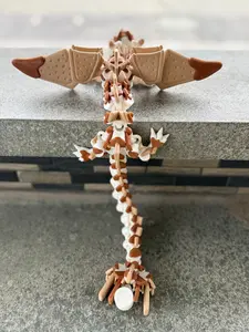 S'mores Dragon - 3D Printed Flexi Fantasy Creature with Marshmallow Textures & Chocolatey Details 18" Long Desk Companion or Gift for Dragon Lovers