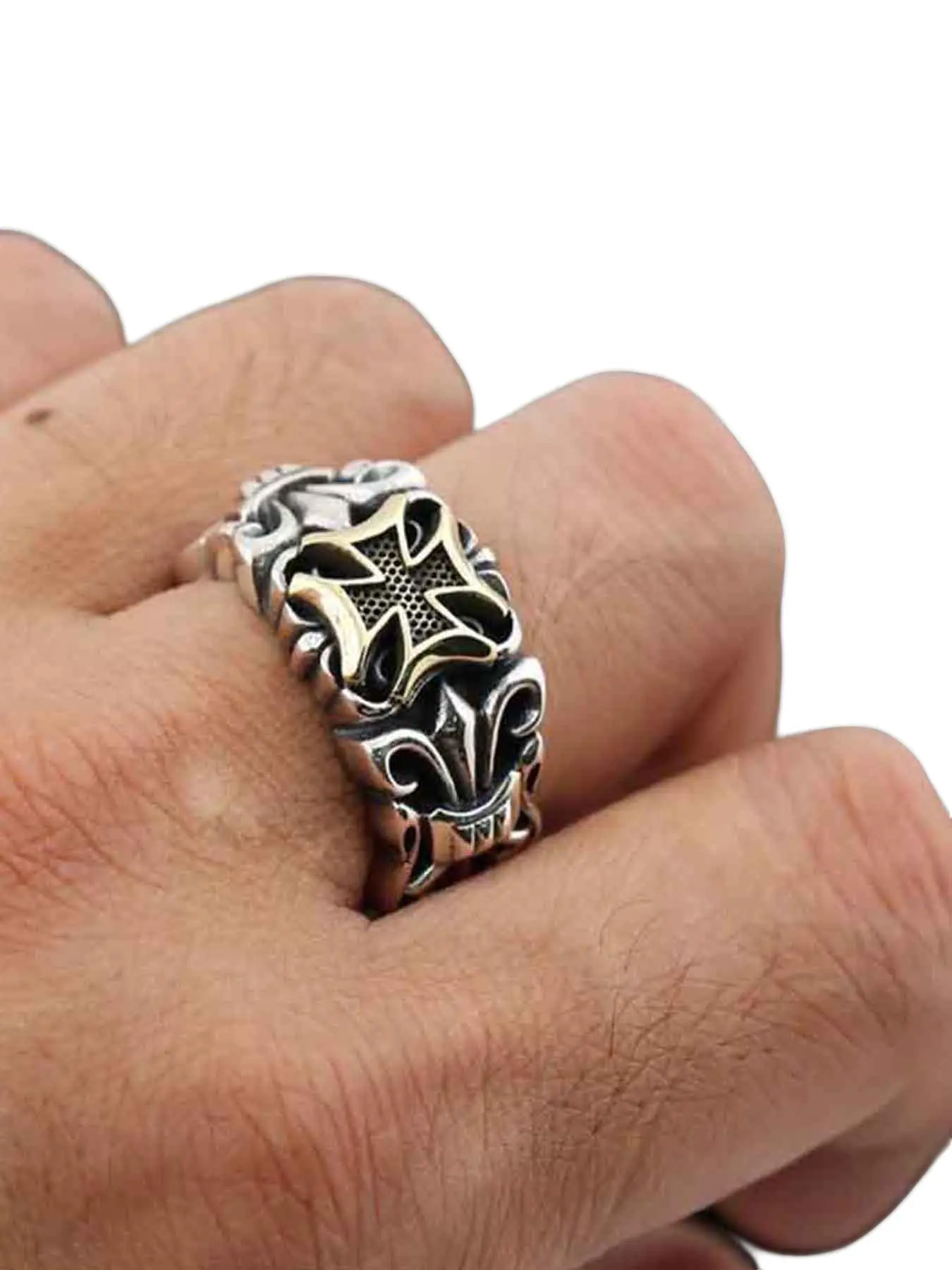 Vintage Geometric Cross Pattern Men's Ring, Zinc Alloy Material, Fashionable Unisex Appeal Jewelry, Fashionable Jewelry Accessories, Trendy Jewelry for Daily Wear, Parties, Gifts, Halloween, Easter, Vintage Rings