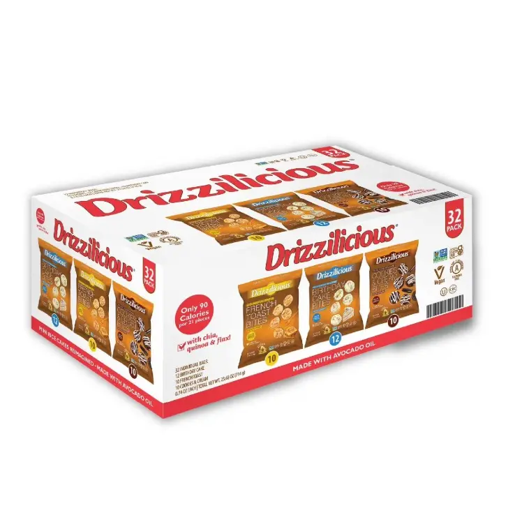 Drizzilicious Mini Rice Cake Bites Variety Pack 0.74 Ounce Pack of 32 Snack Dessert Made with Avocado Oil Sweet Treats Birthday