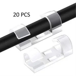 20pcs - Cable Clips Desk Organizer Self-Adhesive Multipurpose Drop Wire Holder Plastic Cord Management Clips for Office and Home Transparent Color