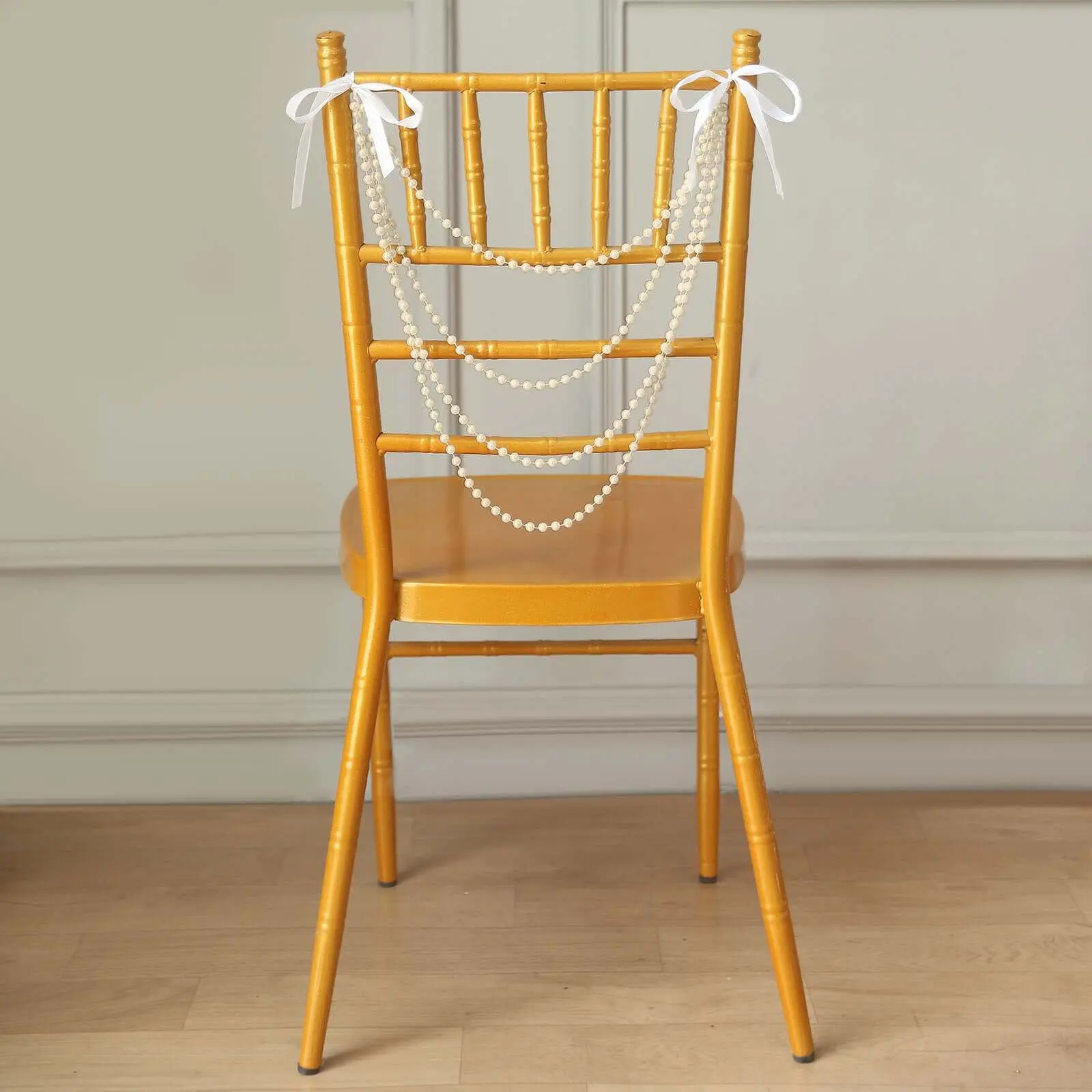 Ivory Pre-Tied Faux Pearl Chair Sash, 16" Beaded Pearl Garland for Chiavari Chairs - Gatsby-Inspired Back Decor, Chair Sashes
