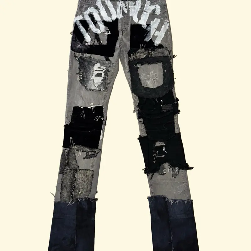 TOO MUCH MOTION ️ 1 of 1 handmade custom MENS JEANS  - SIZE: 36x36 - FIT: straight leg, stacked #y2k #1of1 #handmade #custom #opium