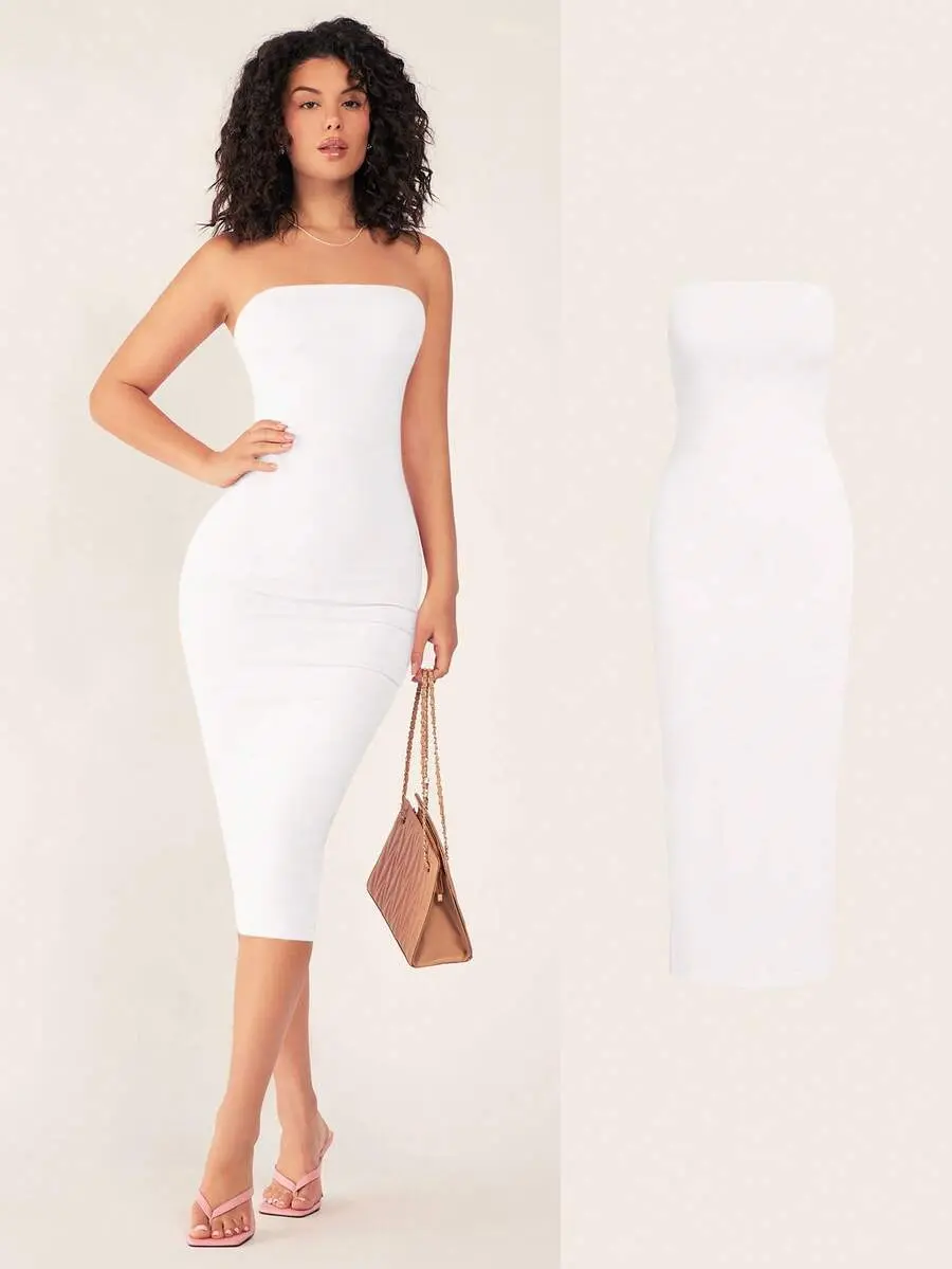 ELORIA Women'S Strapless Slim Fit Bodycon Casual Dinner Dress Summer Dresses For Women Summer Dresses