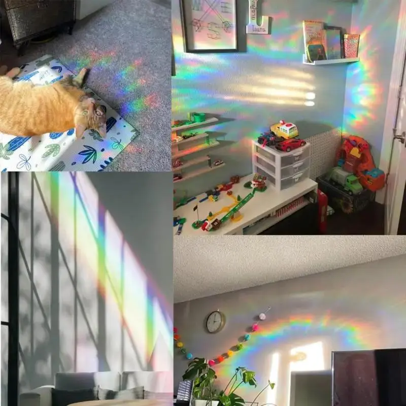 Transparent PVC Rainbow Suncatcher Stickers - Colorful Cat, Butterfly Designs, Light-Refracting Prism - Removable Self-Adhesive Home Decor for Kids Bedroom, Window, Door, Butterflies