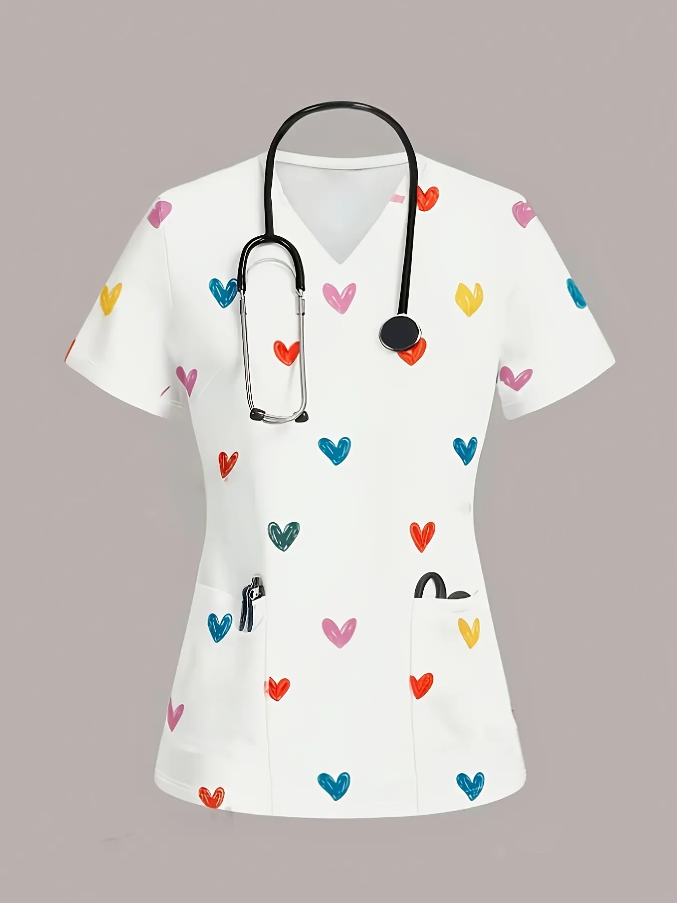 Casual Comfortable Breathable Women'S Healthcare Uniform Soft Stretchy Scrub Top with 2 Pockets