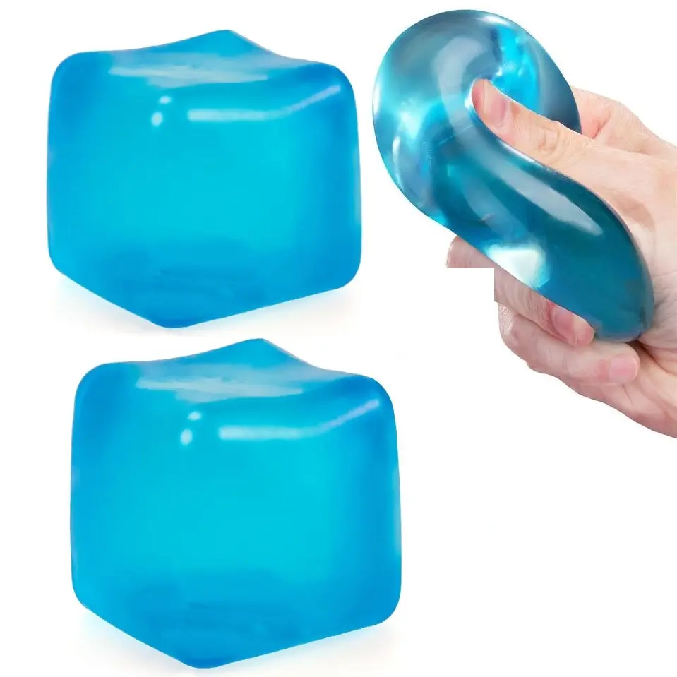2.1" Sensory Stress Cube Sensory Fidget Toy with Super Solid Squish Stretchable Stress Relief High-Density Gel-Filled Ice Cube Squishy Fidget Toy for Anxiety Relief, Slow Rising, ADHD & Focus Aid, for Kids & Adults