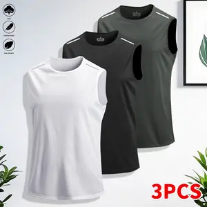 3-pack men’s athletic wear: tank top, sleeveless T-shirt, solid color—suitable for everyday casual outfits and sports/fitness activities like running and outdoor exercise.
