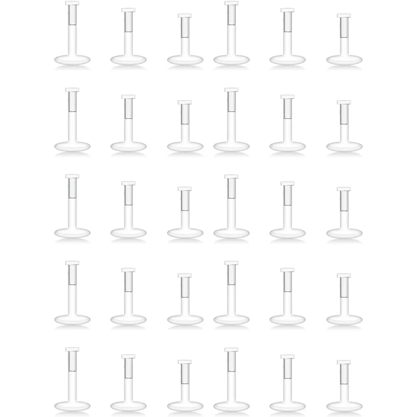 30 count 16G 18G Clear Nose Studs Push Top  Retainers 2mm Flat & Ball Top Bioflex Lip Rings Labret Retainer for Women Men 6-10mm Bar Length