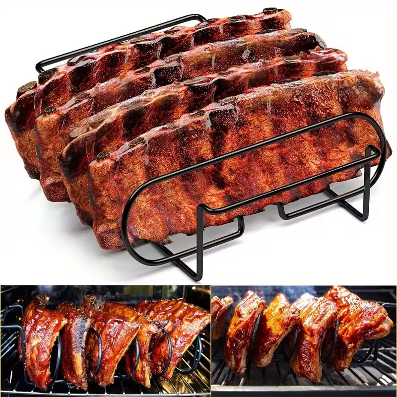 Stainless Steel Rib Rack, Holds 4 Full Racks of Ribs, Portable Grilling Tool, Grill Utensils, Barbecue Utensils, for Outdoor BBQ and Smokers, Durable and Easy to Use, Grill Accessories for Outdoor Grill