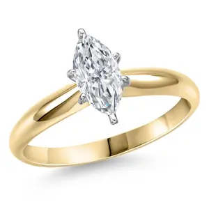 Gem Stone King Two Tone 14K Yellow and White Gold IGI Certified Lab Grown Diamond Solitaire Engagement Ring for Women | 1 Ct Marquise Cut| F-G Color | VS Clarity