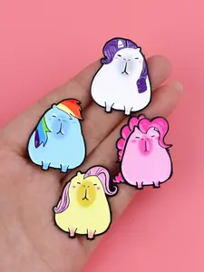 4pcs/set Colorful Hair Capybara Enamel Brooches, Cartoon Design Zinc Alloy Fashion Accessories, Unique Gift for Her, All Seasons