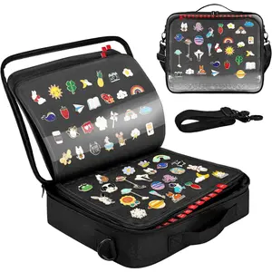 18 Page Enamel Pin Display Book, Large Collections Travel Pin Trading Book, Pin Display Board with Digital Label &  Straps, Suitable for Storing Enamel Brooches, Badges