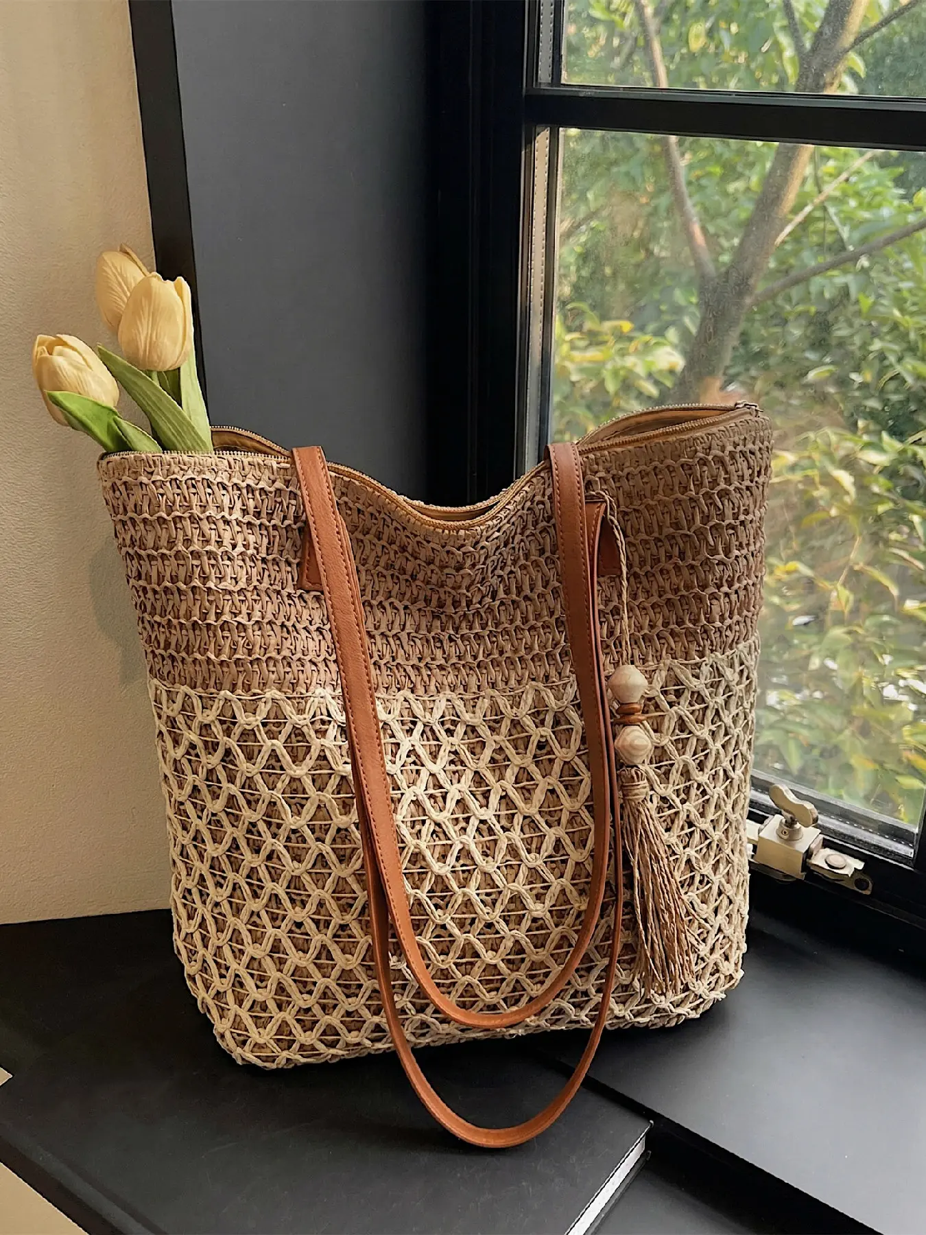 Spring Summer New Handwoven Tote Bag, Casual Trendy Bag, Portable & Versatile Design, Perfect for Daily Use, Beach Vacations, Travel Adventures, Casual Commuter Bag
