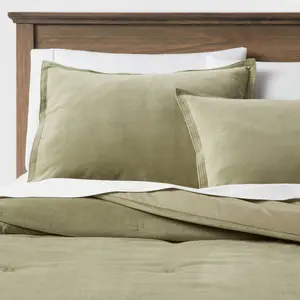 King Cotton Velvet Comforter & Sham Set Green - Threshold