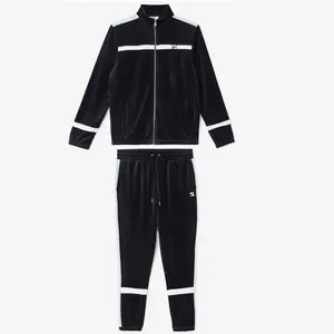 Fila Men Velour Tracksuit Sweatsuit Set Black Velvet Size 2XL NWT