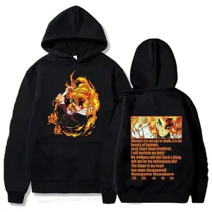 Rengoku Quote Hoodie from Demon Slayer, Kyojuro Flame Hashira Pullover with Back Speech Graphic, Anime Fire Sword Hoodie for Otaku Fans