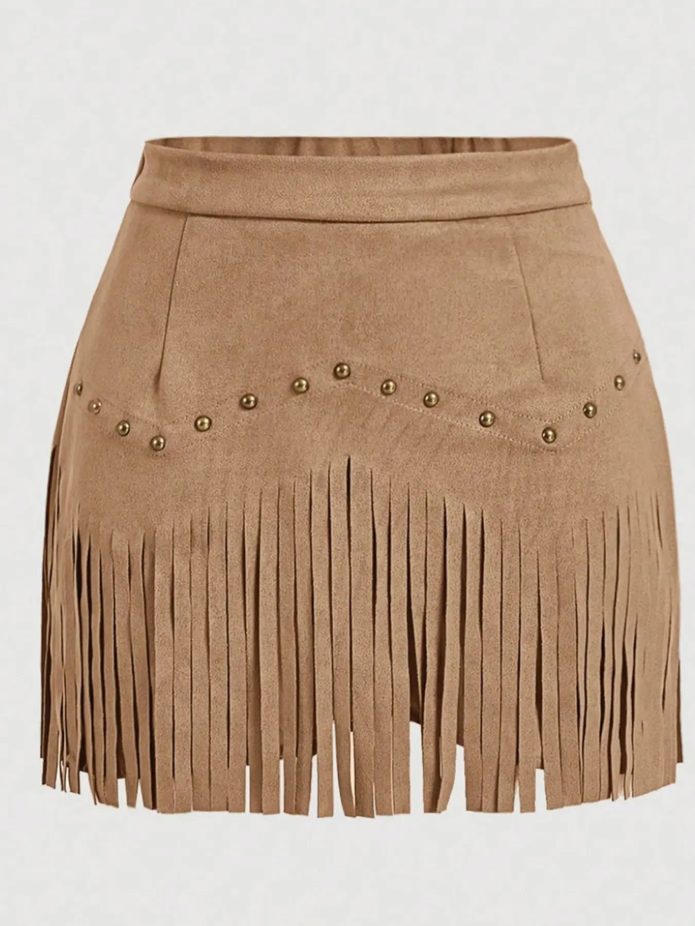 Women's Vintage Hippie Rivet Fringe Faux Leather A-Line Loose Skirt, Bottoms, Clothes, Retro Style, Casual Wear, Aesthetic, Perfect for All Seasons