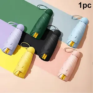 Mini Capsule Umbrella, Ultra-Compact 5-Fold Pocket Sun & Rain Umbrella, UPF 50+ UV Blocking Waterproof Travel Umbrella for Women & Men, Lightweight & Portable