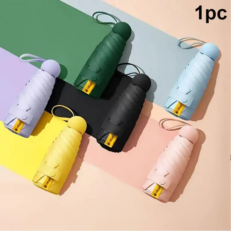 Mini Capsule Umbrella, Ultra-Compact 5-Fold Pocket Sun & Rain Umbrella, UPF 50+ UV Blocking Waterproof Travel Umbrella for Women & Men, Lightweight & Portable