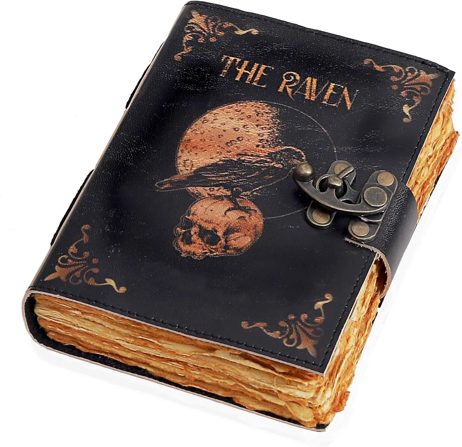 Cuero Leather Gothic Spiral Notebook - Magical Raven Skull, Mystery Crow Design Grimoire for Witchcraft Spellwork, Halloween Use - Aesthetic Journal for Raven Enthusiasts (Men, Women)