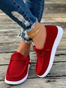 New Large Size Solid Canvas Design Rubber Fall Winter Breathable Women's Shoes, One-Step Slip-On Lightweight Minimalist Casual Shoes for Daily Wear Walking Shoes Footwear