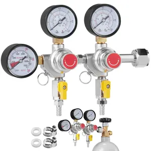 VEVOR Triple Gauge Regulator, Summervibes,Summervibes, CO2 Regulator Gauge with 0-60PSI, Heavy Duty CO2 Gauge Gas System, Draft Beer Regulator with Check Valve, Adjustable Pressure Regulator for Draft Beer Homebrew, CGA320