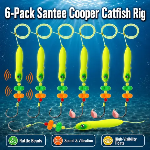 BEASTENERGY 3PCS Santee Cooper Style Fishing Hook Set - Fishing Tackle with Rattle Floats, Peg Floats, 6/0 or 8/0 Circle Hooks, Fish Attractant, Reduces Bottom Snags, Sound & Vibration for Lake Fishing (Multiple Packs Option),toolupgrade
