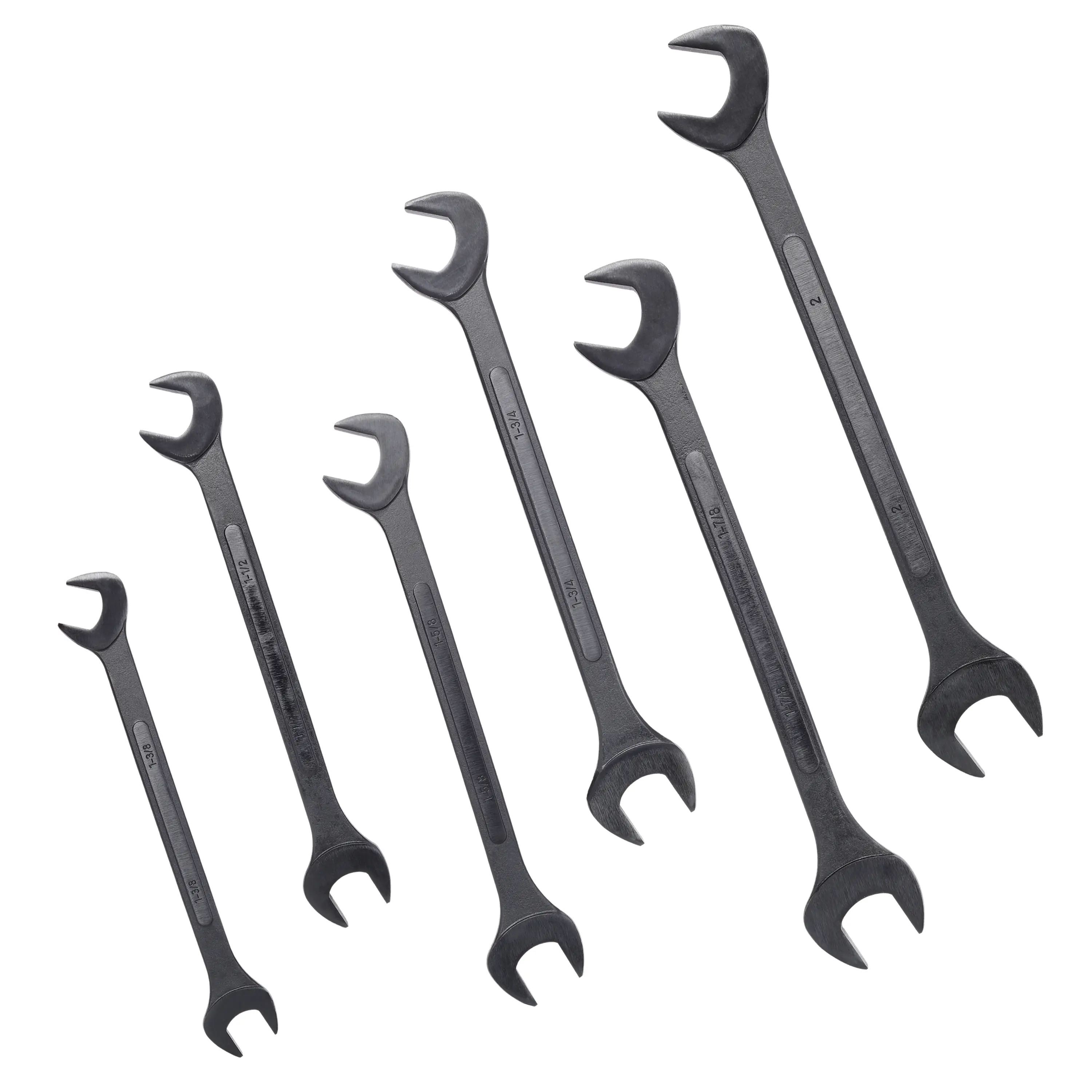 6-Piece SAE Jumbo Combo Angle Wrench Set with Angle Handle & Combo Jaw, 1-3/8"-2" Black-Oxide Wrenches for Mechanics with Pouch, 6 Pieces