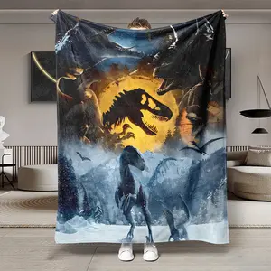 Dinosaur Theme Flannel Blanket, Soft Lightweight Warm, Perfect for Bed Sofa Office Camping Travel, Multi-Purpose Gift Idea