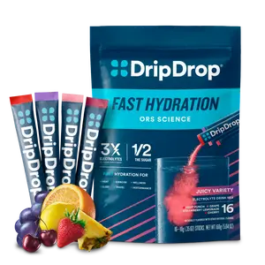 DripDrop Juicy Variety Pack Electrolyte Powder, 8 oz sticks, 16 count