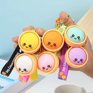 Squishy Bao Bun Fidget Keychain | Light Up Stress Relief Toy | Cute Dumpling Key Ring | Kawaii Backpack Charm for Kids Adults | Anxiety Relief Gift