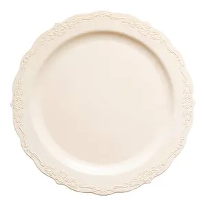 Ivory Vintage Round Disposable Plastic Dinner Plates (10")