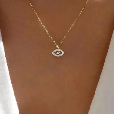 Women's Elegant Artificial Zircon Decor Evil Eye Charm Statement Necklace, Fashion Luxury Celestial Pendant Necklace for Party, Daily Decor, Trendy All-match Exquisite Vintage Fashion Accessories As Birthday Gift Accessory Necklace