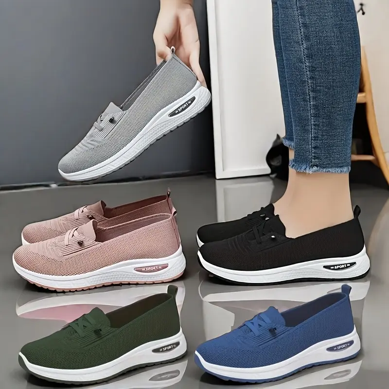 Women's Black Slip-On Knit Sneakers |   Lightweight Breathable Comfort Casual Shoes Slip On Style Footwear