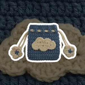 Cloud Bloom Crochet Drawstring Pouch Handmade Cloud-Themed Pouch with Floral Drawstring Ends Cozy Whimsical Aesthetic Design for Small Essentials