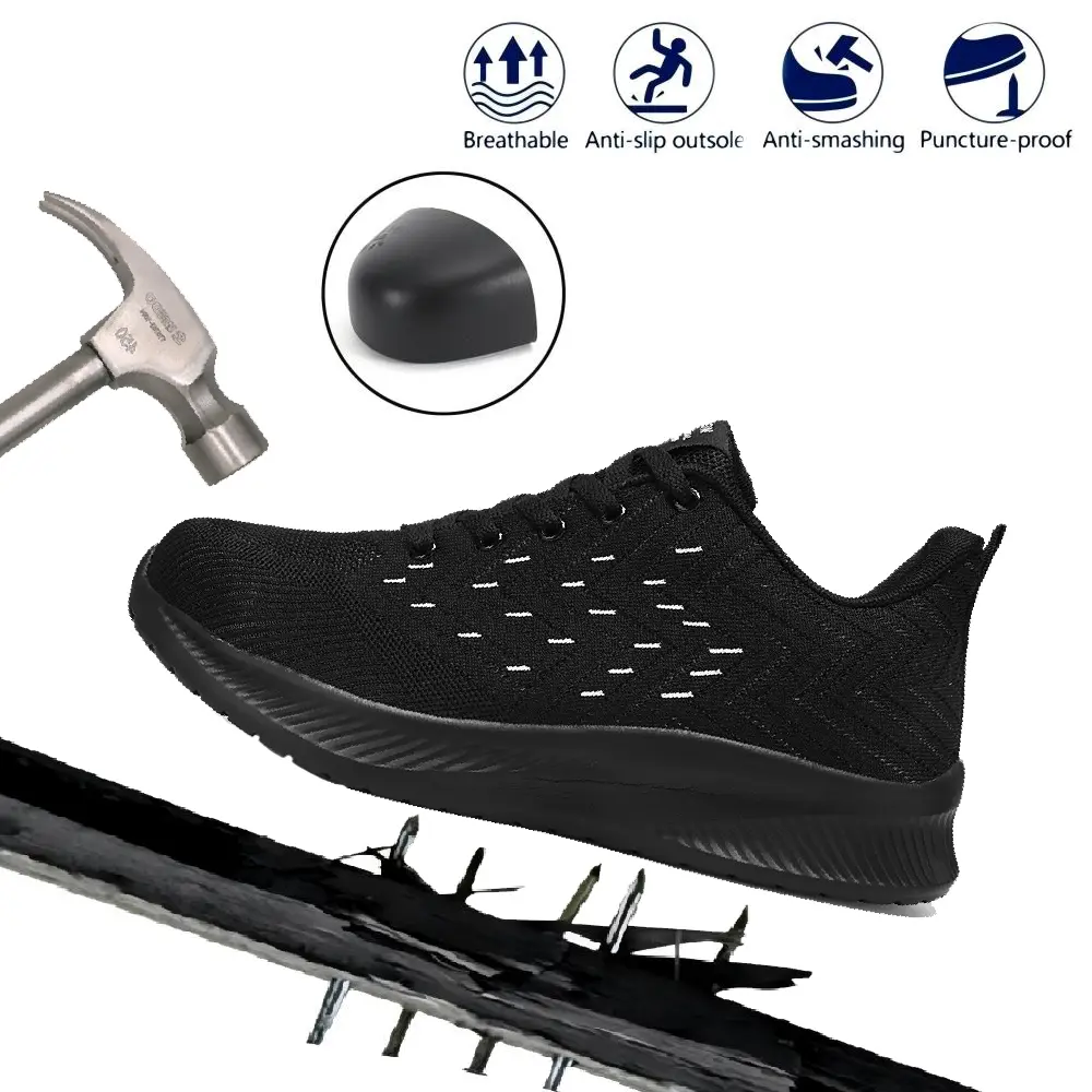 Unisex Steel Toe Safety Shoes, Casual Athletic Knit Mesh Work Sneakers, Lightweight, Impact-Proof, Puncture & Slip-Resistant Footwear, Walking Shoes, Closed, Chic