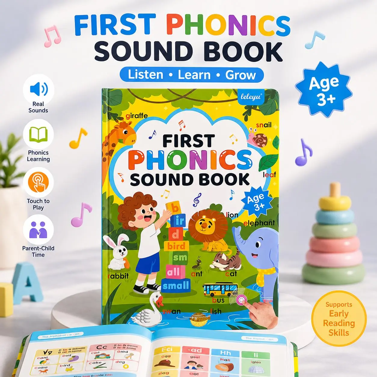 Educational Learning Toy for Kids Age 3+ | Interactive First Phonics Sound Book with Touch & Audio Learning, Early Reading Toy for Toddlers