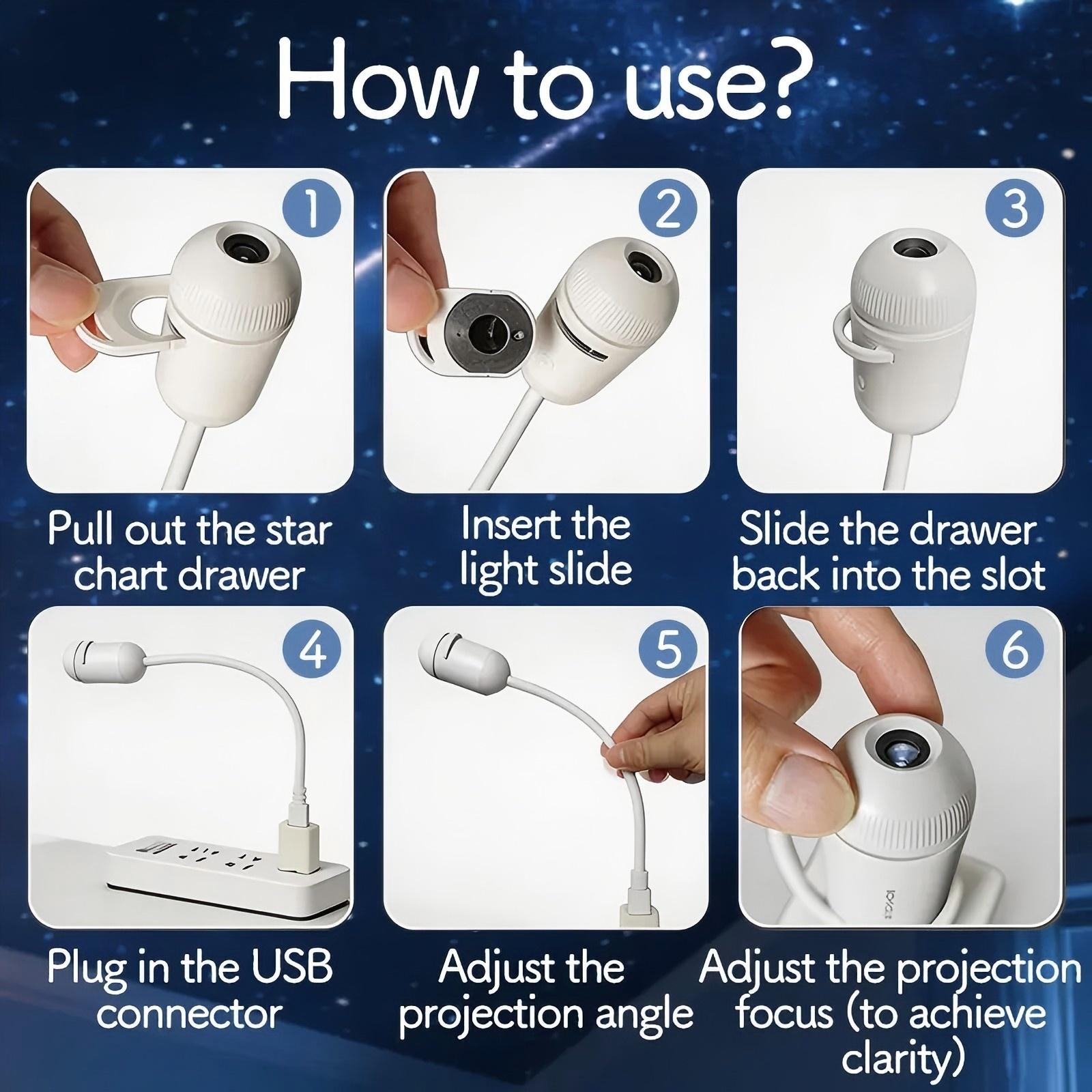 2-in-1 USB Projector Night Light: 1800 Lumen, 1080P HD, 6 Slides – Sleep Aid, Travel, Surprise Gift