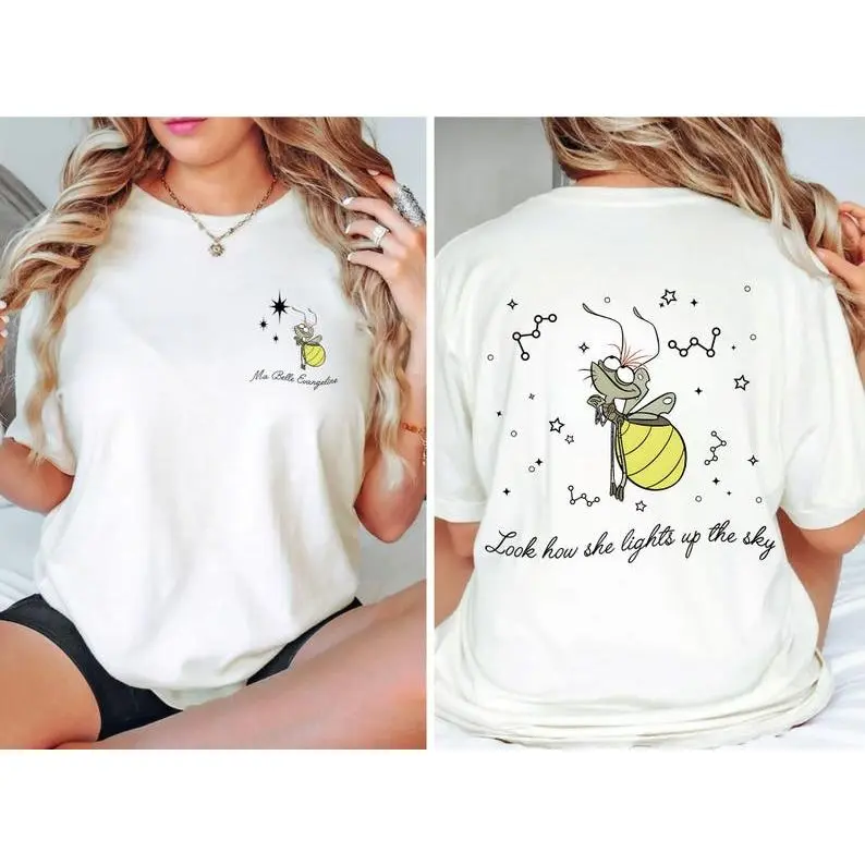 Double Sided Ray Firefly Ma Belle Evangeline Shirt, How She Lights Up The Sky Tiana Princess And Frog T-shirt Couple Matching 100% Cotton