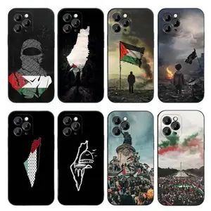 Palestine Flag Map Black Phone Cases For iPhone 17 16 15 14 13 12 11 Promax Pro Air Plus Soft TPU Cover