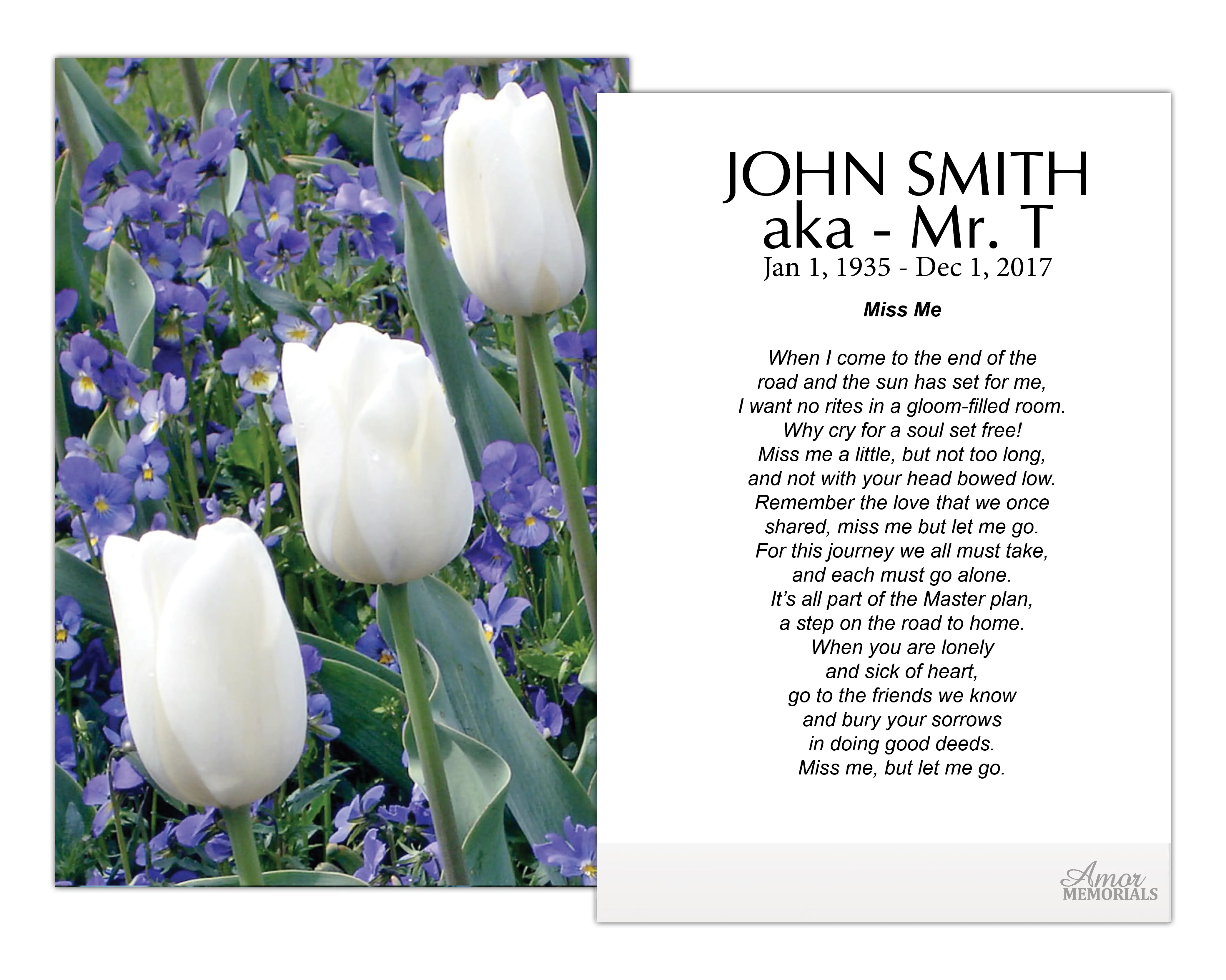 Personalized Memorial Prayer Cards FPC1017EN 2.5" x 4.25" High-Quality Satin Card Stock Optional Lamination for Wake Services Customizable with Name and Optional Lamination for Durability
