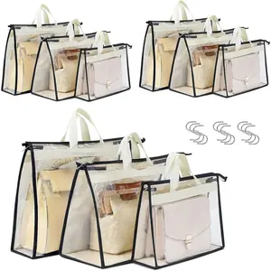 9 Pack Dust Bags for Handbags, Clear Handbag Storage, Purse Storage Organizer for Closet, Purse Cover Hanging Closet Organizer with Zipper